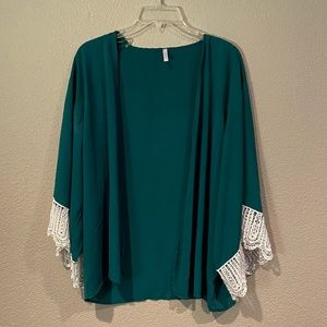 PinkBlush L Teal cover Up with Cream Lace Sleeves